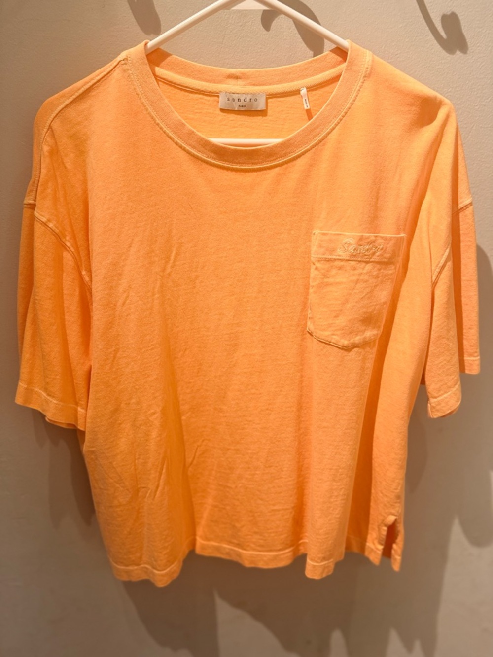 Sandro Neon Orange Short Sleeve Pocket Tee